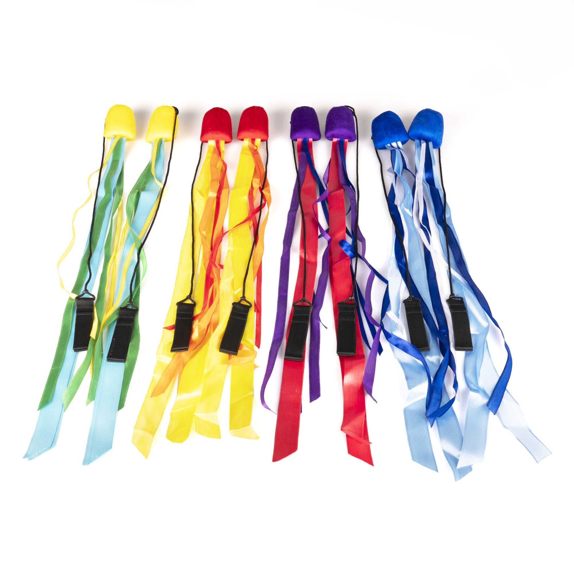 All pyropixie elemental ribbon poi colour variations side by side