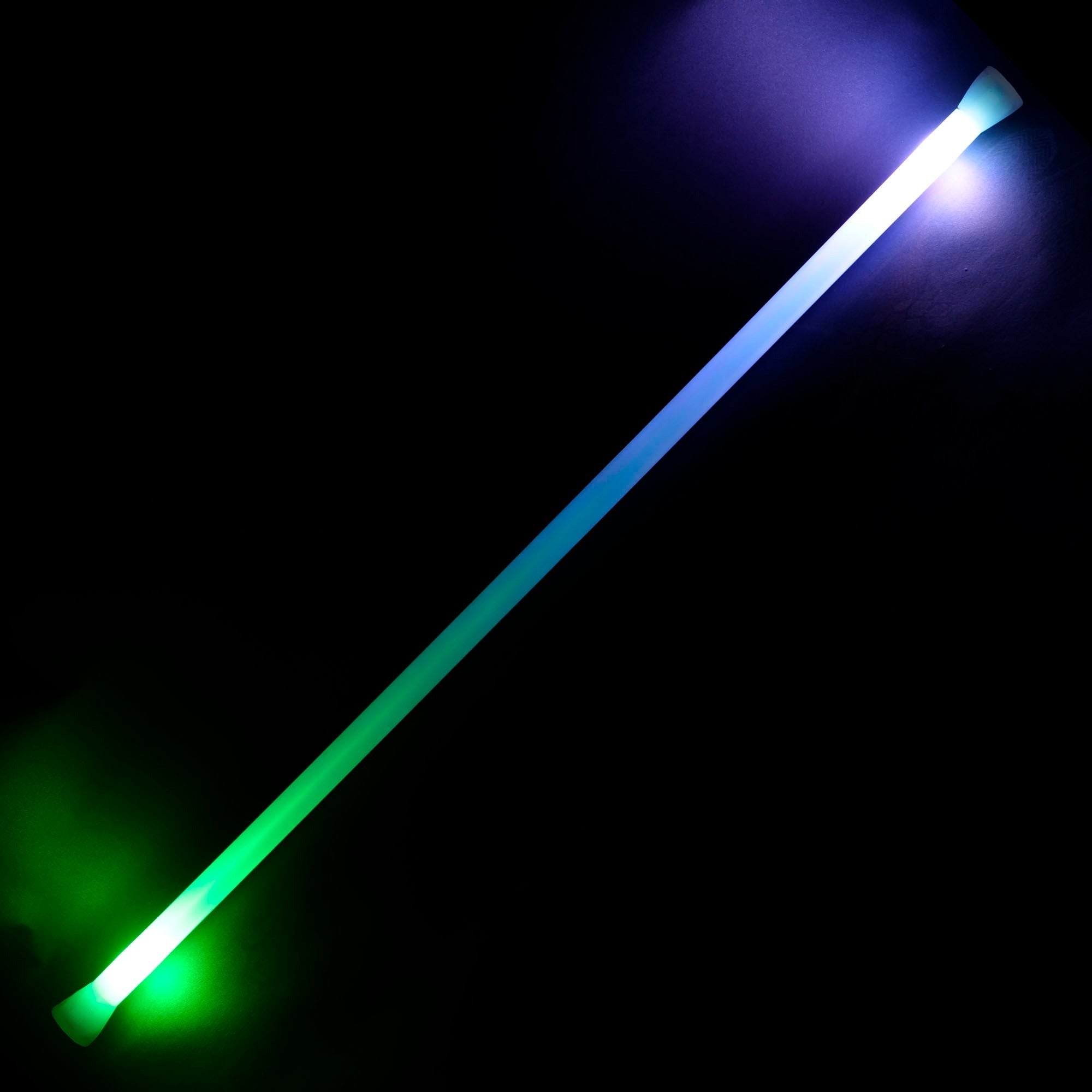 Echo spin staff glowing with blue and green colours