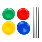 Set of 4 Status spinning plates - one of each colour on a white background